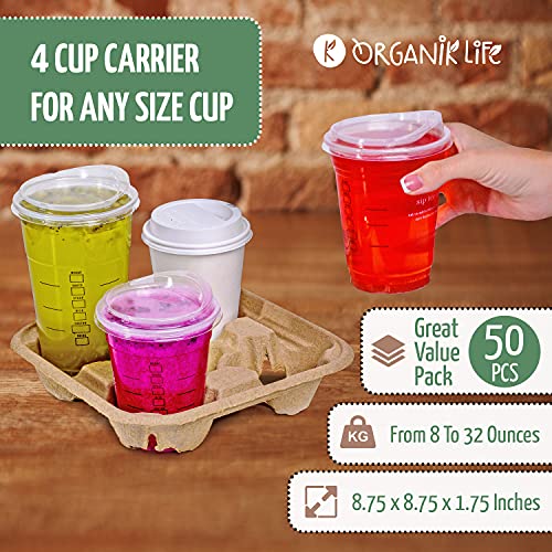 4 Cup Carrier Tray (50-Pack), No-Spill, No-Mess Disposable Cup Holder Tray, Biodegradable, Eco-Friendly Drink Carrier For Delivery Of Hot Or Cold Drinks, Ideal To Go Drink Holder For Car Food Delivery #TOP3