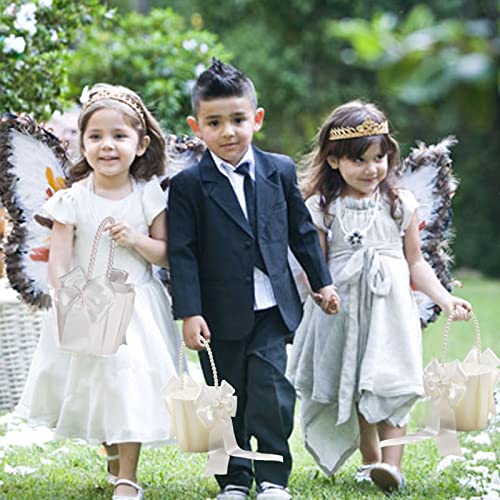 BETAULIFE Flower Girl Basket for Wedding,Ivory Flower Girl Baskets,Pearl Handle Bow Flower Basket,for Weddings,Parties and Home Decor. - Thumbnail 7
