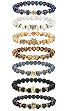 Thunaraz 7PCS Tiger/Lion/Dragon/Panther/Fox/Skull/Solider Charm Lava Onyx Bracelet Men Women 8MM (C: Multiple Stone)