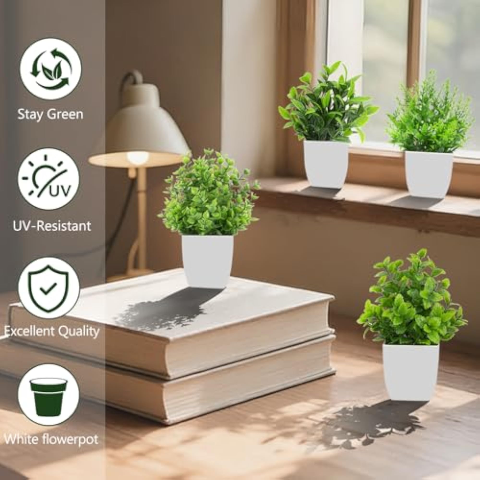4 Pack Small Fake Plants Mini Artificial Potted Plants