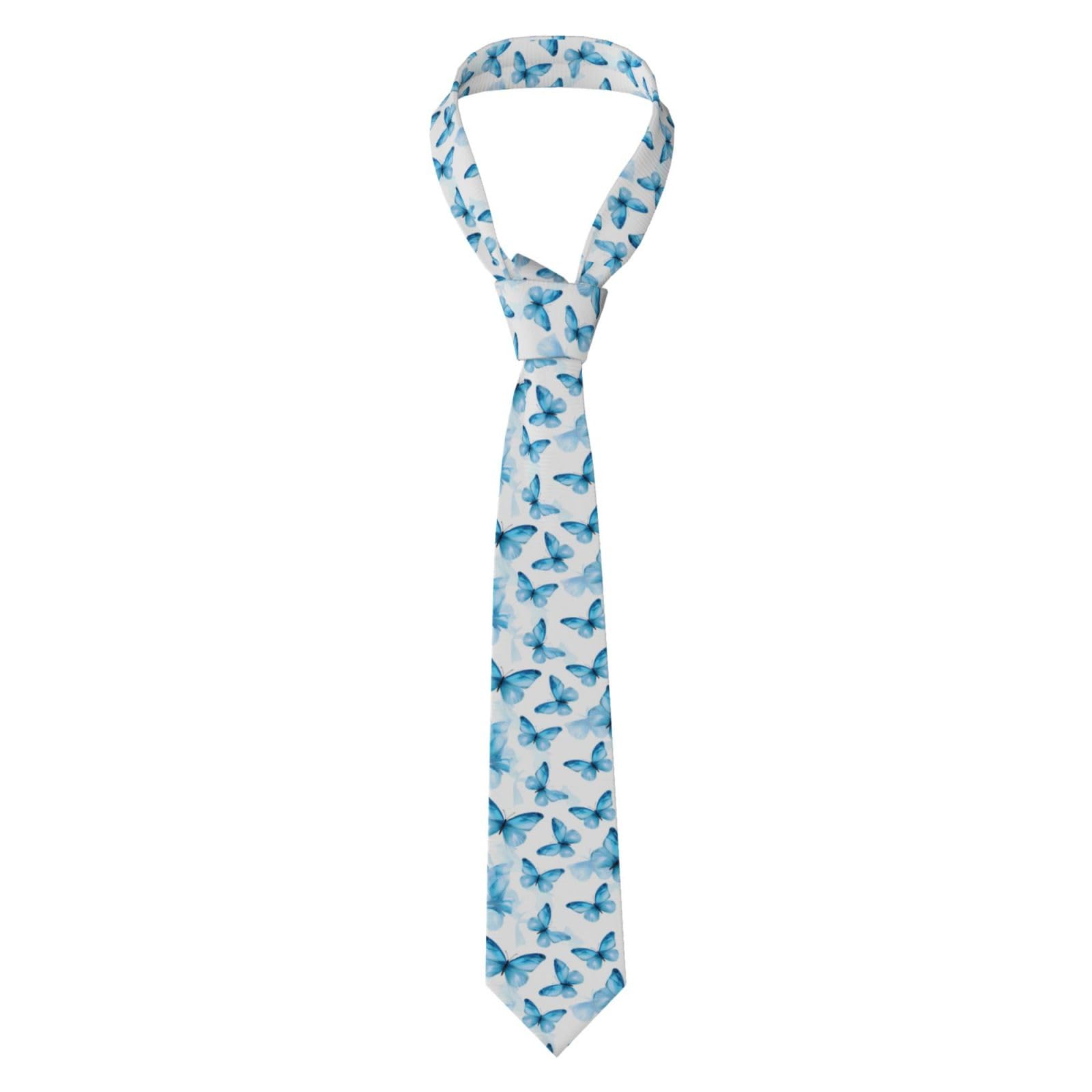 Hjfczh Men's Black Light Blue Butterfly Printed Necktie Tie Soft & Comfortable, Non-Deforming, Fade-Resistant, Durable (57X3.1 Inch)