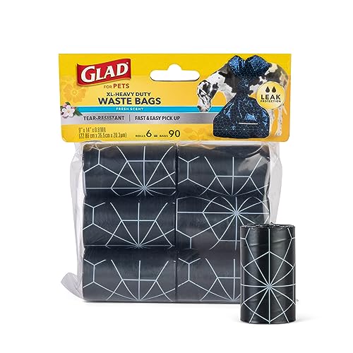 Image of Glad for Pets Extra Large Scented Dog Poop Bags, Heavy Duty Tear-Resistant Pet Waste Pickup Bags with Fresh Scent, Easy-Tie Handles for Walking, Camping, Travel, 90 Count - 24 Pack
