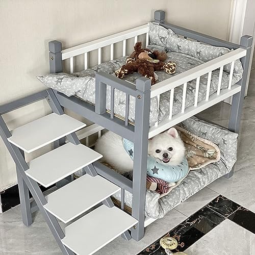Litera para perros con escaleras y cama doble extraíble 4