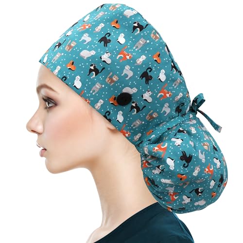 Image of QBA Adjustable Working Cap with Button, Satin-Lined Hat, Cotton Working Hat Sweatband, Elastic Tie Back Hats Unisex