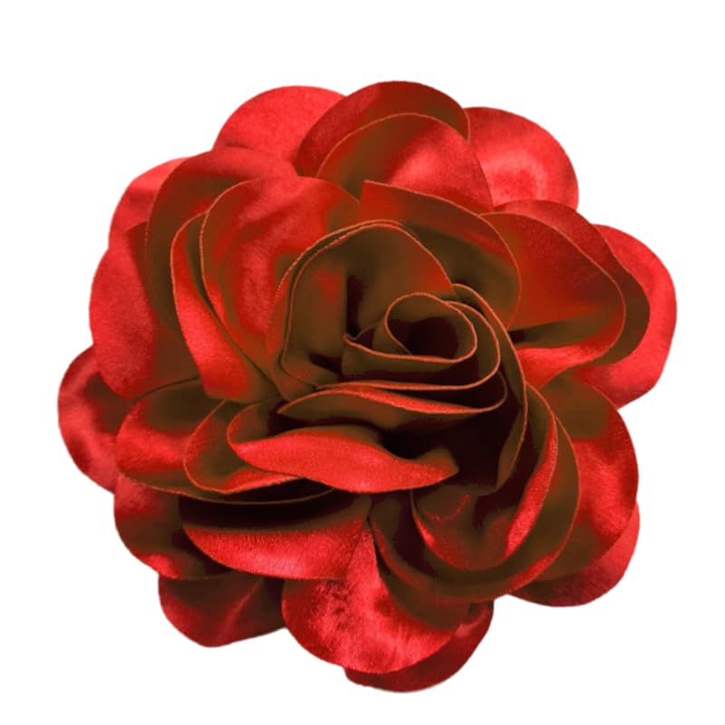 Image of Large Camellia Rose Flower Brooches Lapel Pins Dainty Satin Fabric Apparelpin Oversized Brooch Pin for Women Men Wedding Party Banquet Dress Dance Clothes Accessories
