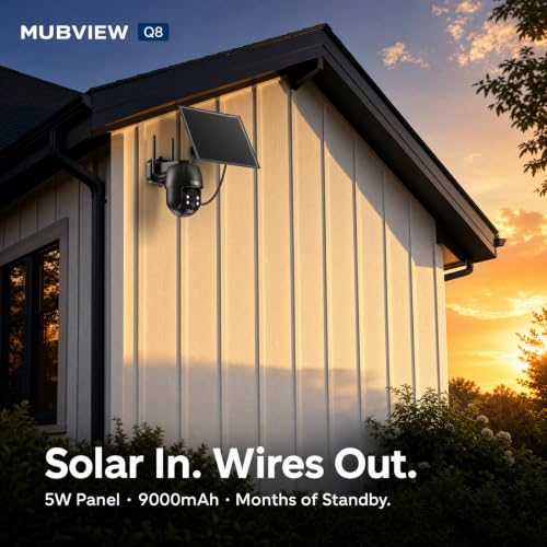 Image of MUBVIEW 24 /7 Continuous Recording Wireless Outdoor Security Camera, 2.4G WiFi, 2K Solar Powered, 360 PTZ, Auto Tracking, SD Included, Optional Cloud Storage, AI Detection, Night Vision(Black,2 Packs) | 2.4G WiFi, 4MP 10W Solar Powered, 360 PTZ, Auto Tracking, SD Included, Charges Even Below 32F, AI Detection, 8X Zoom