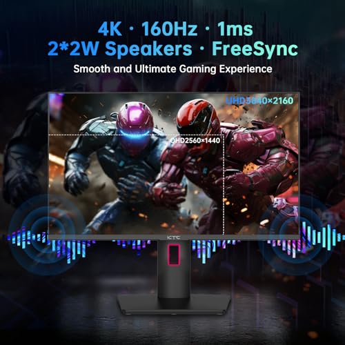Image of KTC 27 Inch 4K Mini LED Monitor, Fast IPS, HDR1000 160Hz 144Hz Gaming Monitor, Speakers, Type-C 90W, HDMI /DP /USB, Swivel /Height /Pivot /Tilt, VESA, Vertical Monitor for Gaming & PC