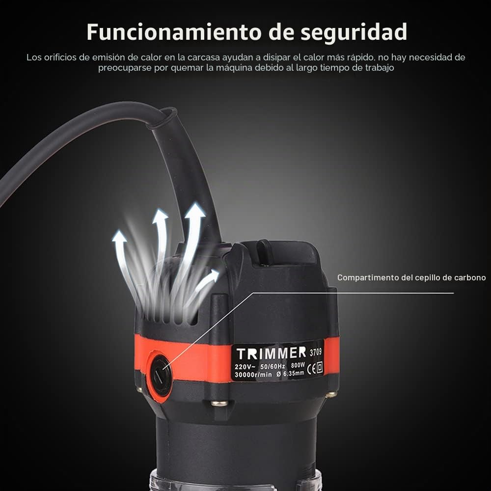 Fresadora de Madera, 800W 30000r / min Recortadora de Madera Eléctrica Recortadora de Ranurado Profesional Máquina de Ranurado para Carpintero Carpintero con 15 Piezas Fresas 220V