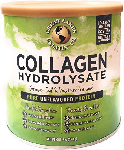 Great Lakes Gelatin, Pure Unflavored Protein Kosher Collagen Hydrolysate, Pasture-Raised Grass-Fed Dietary Supplement, Gluten Free, Non GMO, 7 oz