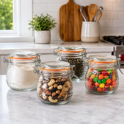 Image of WACOI 16 Oz Glass Storage Jars with Airtight Lids 6 Pack, Wide Mouth Canning Jars with Clip Top Lids for Kitchen Storage Pickling Salad Jams Coffee Beans