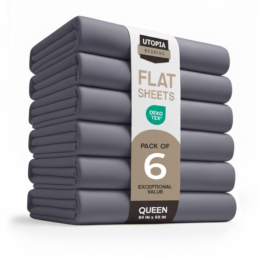 Utopia Bedding Flat Sheets, Pack of 6, Queen, Grey, Brushed Microfiber, Model UB0981