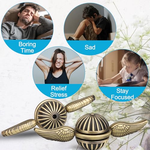 Image of Brass Fidget Spinner Orb Anxiety Toy, Stress Relief Spin Fidgets Hand Bearing Tri Spinner for Kids Adults, Cool Ball Fingertip Gyro Spinning Top Novelty Gift for School Home Office
