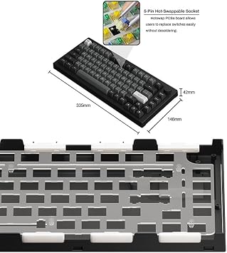 Akko 5075B Plus Mechanical Keyboard 75% Percent RGB Hot-swappable Creamy Keyboard with Knob, Black & Silver Theme with PBT Double Shot ASA Profile Keycaps V3 Creamy Yellow Pro Switch