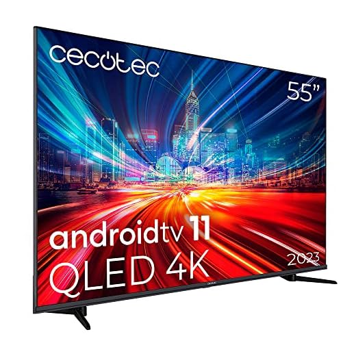 Cecotec Televisor QLED 55” Smart TV V1+ Series VQU11055+S. 4K UHD, Android 11, Diseño Frameless, MEMC, Dolby Vision y Atmos, Subwofer, HDR10, Modelo 2023