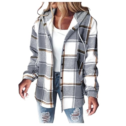 Hsternexy Flanell Jacke Sherpa-Jacke Karierte Jacke Flanellhemd...