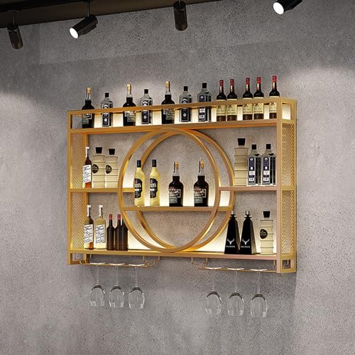 Casier à vin mural en métal avec éclairage LED et support verre