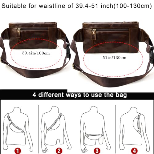 Leather Fanny Pack for Men Women-Genuine Waist Bag for Daily Hiking Travel Running Hip Bum Belt Pack Purse Wallet Cell Phone Pouch - Image 3