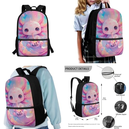 Cozeyat Milk Axolotl Kids Backpack for Girls Elementary Kindergarten Preschool School Bag 4-in-1 Lightweight Schoolbag Teen Bookbag with Lunch Box2