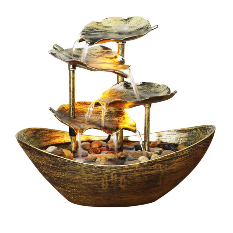 Wasserbrunnen im Barren-Stil Lotusblatt-Design Wasserfall-Ornament Desktop-Brunnen Heimdekoration -Nachtlicht-Funktion