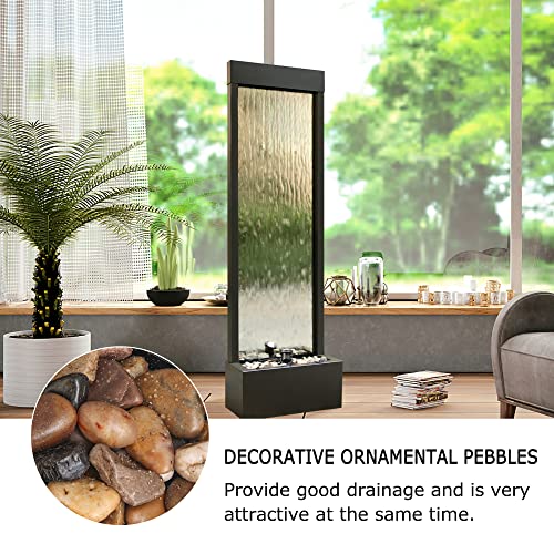 Pondo Mirror Waterfall Fountain With Stones And Light For Indoor/Outdoor, 20" L X 9" W X 59" H, Mirrored Silver Christmas Decor #TOP4