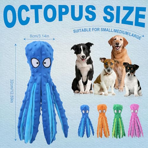 Hundespielzeug Unzerstörbar, 2025 Neu No Stuffing Dog Toys, Hundekauspielzeug Welpenspielzeug Hunde-Quietschspielzeug Krake Quietschspielzeug Intelligenz Hundespielzeug Große Kleine Hunde (Blau)