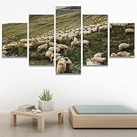 SIGNWIN 5 Panel Canvas Wall Art Animals Expressionism Group Modern Artwork for Home Decorations Ready to Hang - 60