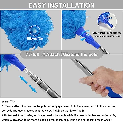 Image of DELUX Microfiber Feather Duster Extendable Duster with 100 inches Extra Long Pole, Bendable Head & Long Handle Dusters for Cleaning Ceiling Fan, High Ceiling, Blinds, Furniture & Cars