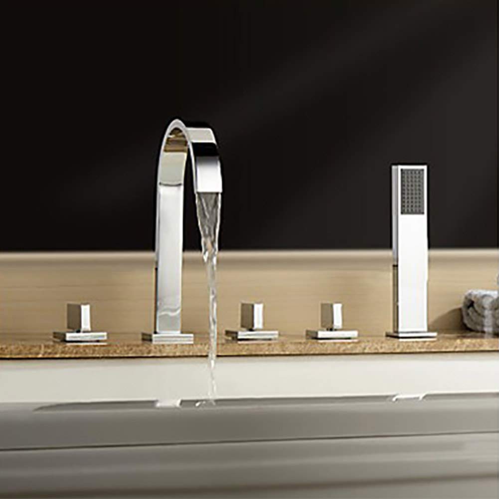 KunMai Wasserfall-Wannenarmatur Mit Handbrause – Wandmontiert, 180° Schwenkbar, Gebürstetes Nickel