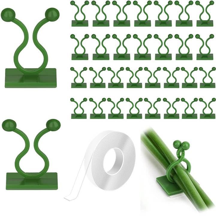 60Pcs Wall Plant Clips for Plant Climbing Vine Plant Self Adhesive Climbing Clips, Plant Support Hook, Money Plant Clips, Vines Climbing Clip for Climbers With 1m Extra Strong Tape (Green)-image-37