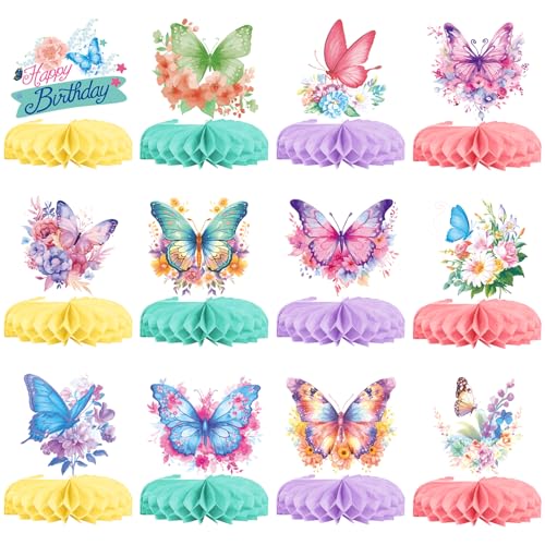 12-Pack 3D Butterfly Honeycomb Centerpieces | Spring Floral Table...