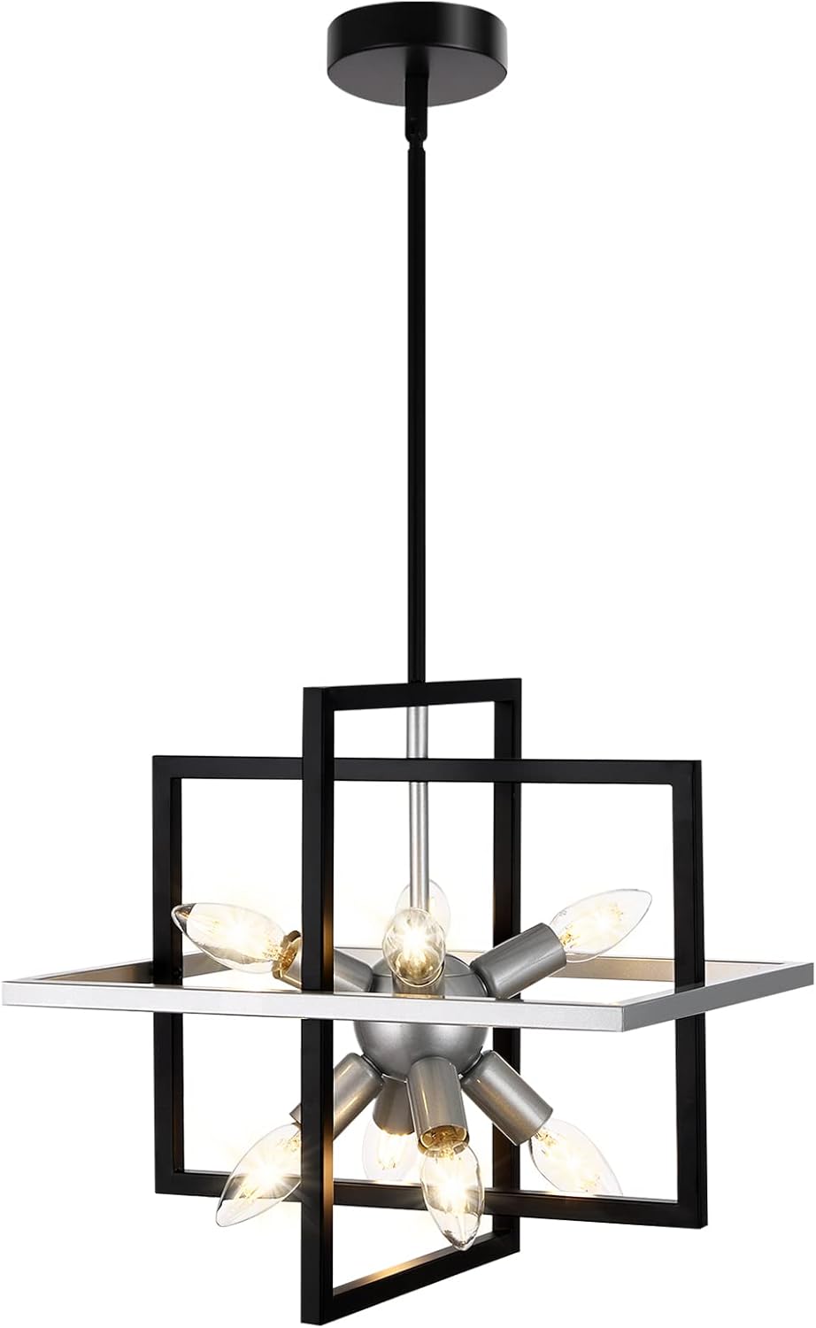 Goomavi Small Modern Lantern Chandeliers,Geometric Black and Chrome