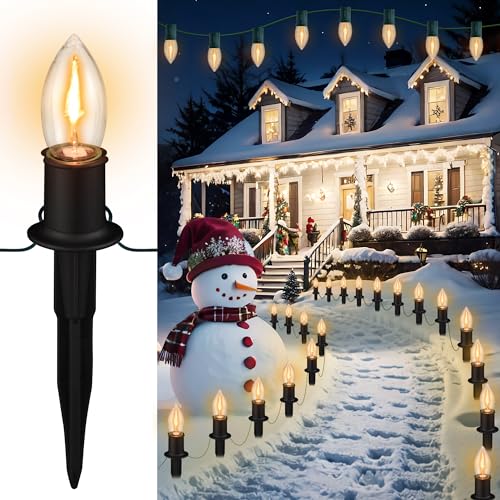 PerPaiMe C9 Christmas Pathway Lights Outdoor LED - 24.2 Feet String Lights with 20 Bulbs, Waterproof...