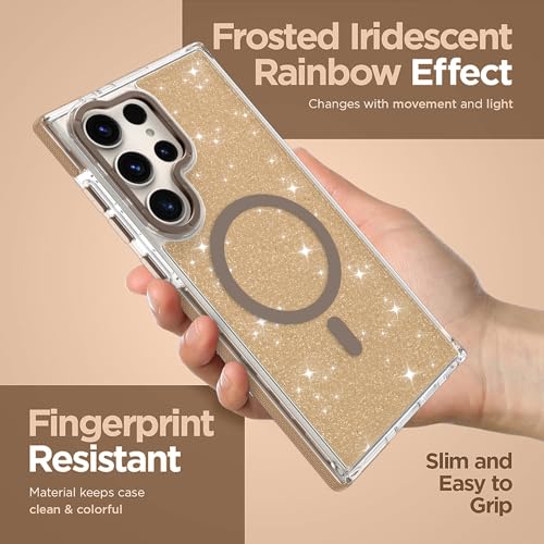 Image of Magnetic Case for Samsung Galaxy S22 Ultra [Compatible with Magsafe] [Bling Glitter Fluorescent Design] [1 Screen Protector] Slim Translucent Matte Case for Galaxy S22 Ultra 6.8 inch, Desert