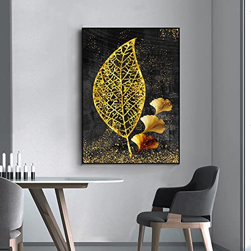 Toile Abstrait Golden Leaves Salon Mur Vide Déco Triptyque 60x80cm - 4