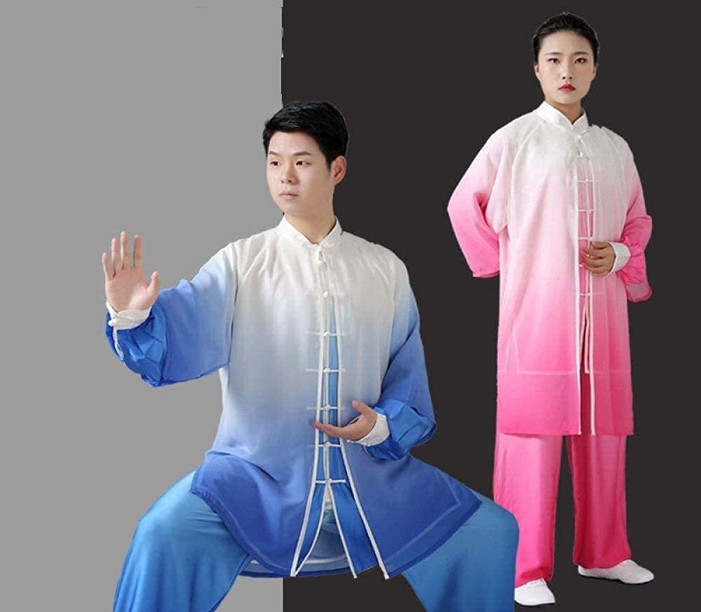 Cztery pory roku Tai Chi Uniform Set, Martial Arts Suit Chiński Tai Chi Suit Tang Suit Men Tradycyjna odzież Hanfu Haftowane bluzki i spodnie, strój do medytacji Zen (niebieski