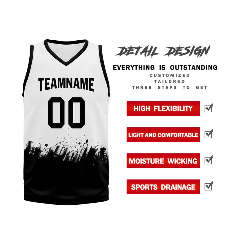 AWSOLE Custom Basketball Jerseys for Men Youth Personalized Name Number Women Breathable Quick Dry Basketball Sports Shirt White/Black