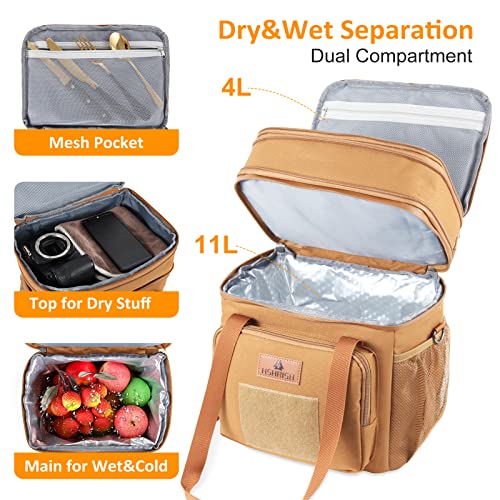 Hshrish Expandable Large Tactical Lunch Box For Adults, Durable Insulated Lunch Bag With Lots Of Storage Space, Cooler Bag For Men Women Work Outdoor Picnic Trips, 24Cans/16L(Brown) #TOP1
