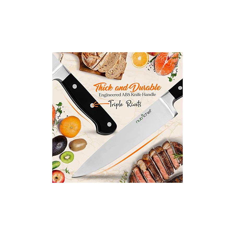 Kitchen-Knife-Set NutriChef 13-Piece Kitchen Knife Set with Wooden Block - Precision Crafted Stainless Steel Knives with Scissors & Built-In Sharpener - Lightweight, Durable, & Razor Sharp - Dishwasher Safe (NCKNS13)