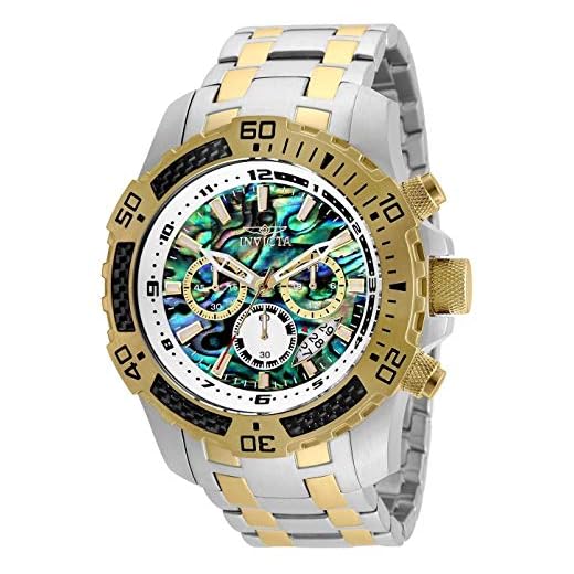 Invicta Men's 25093 Pro Diver Scuba Quartz Chronograph Carbon Fiber Bezel Abalone Dial Bracelet Watch