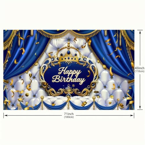 Image of BlissYard Prince Birthday Party Backdrop 70 X 43 Inch Royal Blue And Gold Birthday Banner for Boys King Theme Party Decoration Backdrop Royal Little Prince Happy Birthday Party Banner Photoshoot