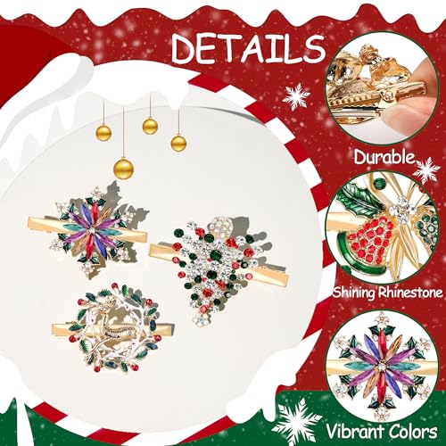 Image of 6 PCS Christmas Hair Clips for Women Sparkly Rhinestone Reindeer Wreath Bell Hairpins Xmas Themed Festive Party Hair Accessory Gifts (Christmas)