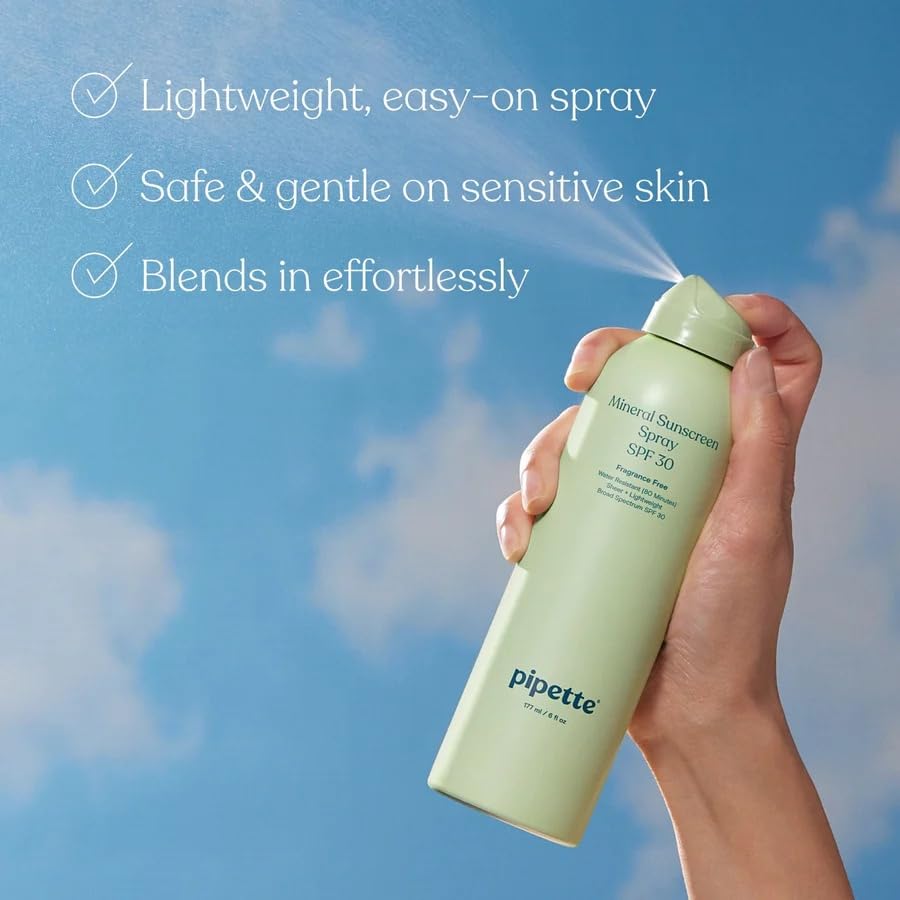 Image of Pipette Baby Clean Mineral Sunscreen Trio, Includes Spray SPF 30 (6 Oz), Stick SPF 50 6 oz (0 /6 oz), and Water-resistant Sun Lotion (3 oz), Zinc Oxide Mineral Sunscreen, UVB /UVA Sunblock for Kids