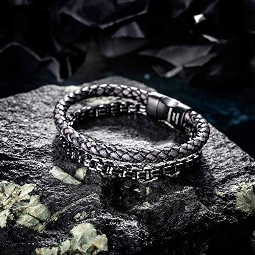 Image of murtoo Mens Bracelet leather and Steel, Stainless Steel Chain and Leather Bracelets for Men