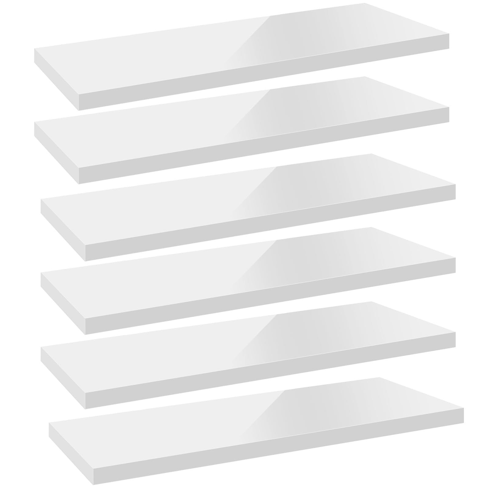 WOLTU 6 Pcs High Gloss Floating Shelves, 25cm White Wall Shelf, Bookshelf