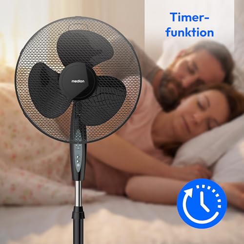 MEDION Standventilator mit Fernbedienung, drei Geschwindigkeitsstufen, 45 Watt Leistung, 36 cm, Schwenkfunktion, Oszillation, verstellbare Höhe, MD18795, schwarz 4