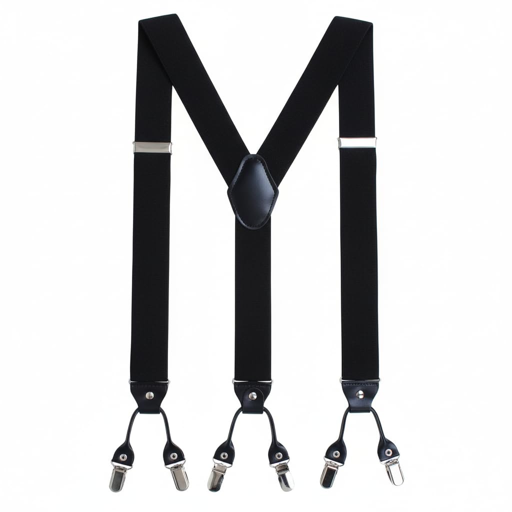 Men's Elastane Stretchable & Adjustable Double Clip Solid Plain 35 MM Suspender dc-01 (Black_Free Size) (Pack of 1)