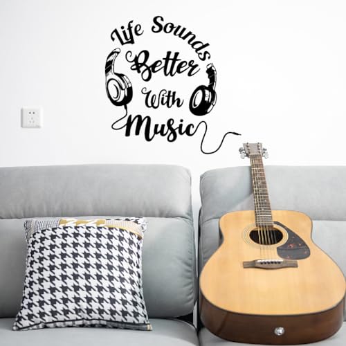 SUPERDANT Black Music Wall Sticker Life Sounds Better with Music Wall Decal Headset Removable Vinyl Art Peel and Stick for Studio Dance Room Bedroom Decor - Image 3