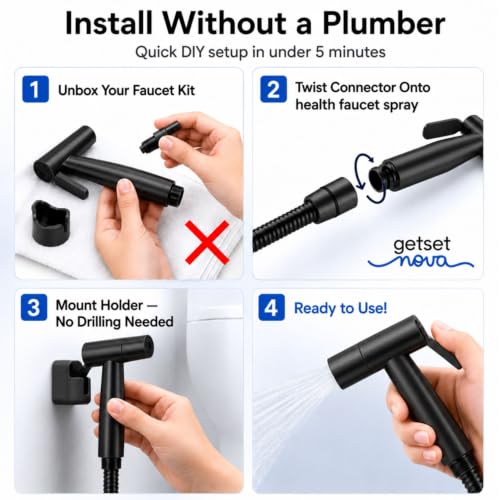 Image of Health Faucet Stainless Steel Jet Spray Gun for Toilet | Silver & Copper Ion Shield Kills 99% Germs | Leak-Proof Bathroom Health Faucet 1 Year Warranty (Jet Spray Gun Black)