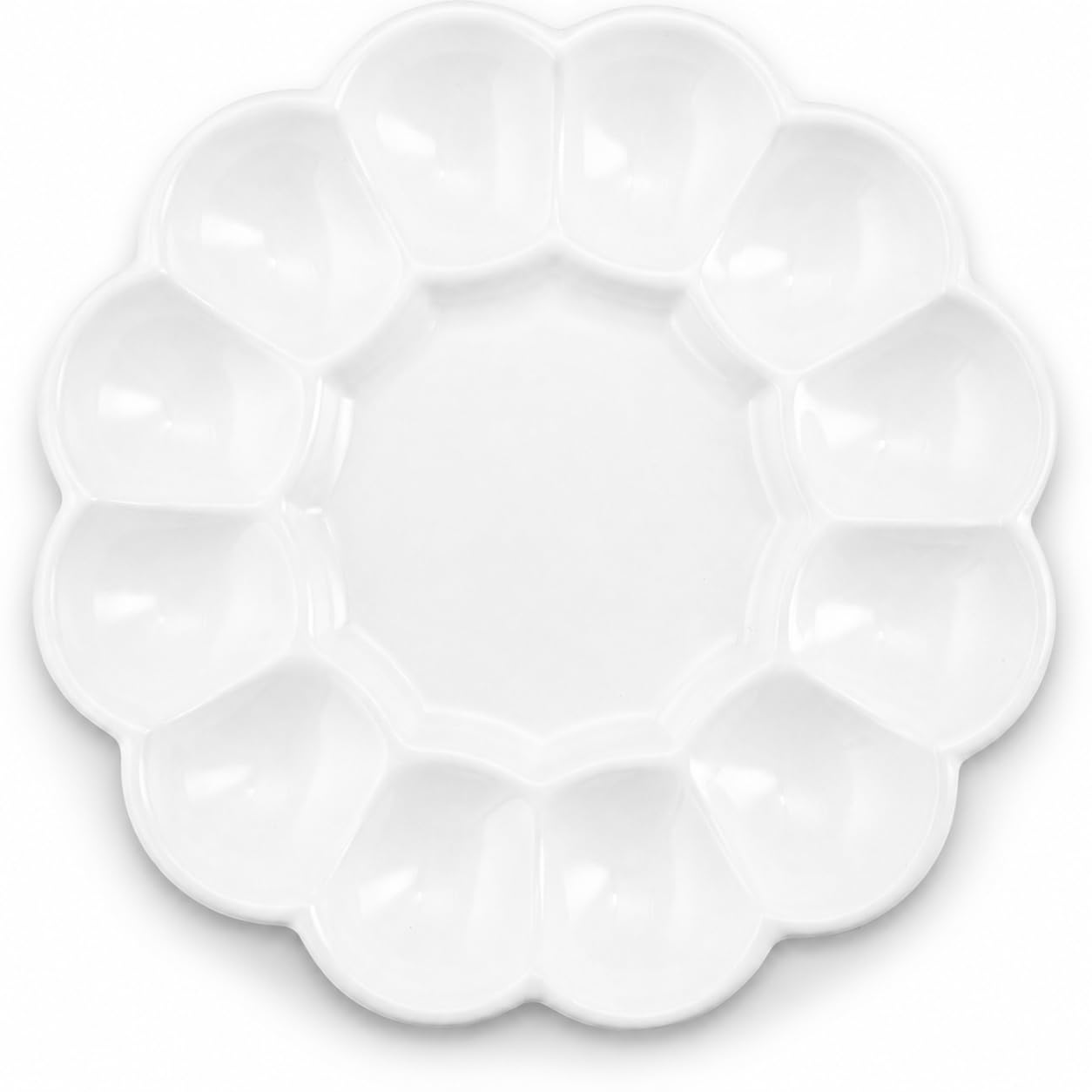 KooK Deviled Egg Platter Tray, Ceramic Easter Egg Holder, Holds 12 Eggs, Ceramic Dish, Display Holder, Dishwasher Safe, Microwave Safe, freezer Safe, Sleek, 10 Inch Diameter, White