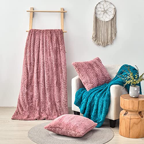 Yusoki Luxury Double Sided Faux Fur Throw Blanket(Without Pillows),Soft Fuzzy Fluffy Cozy Blanket Plush Furry Comfy Warm Blanket For Couch Bed Chair Sofa Bedroom Women Teen Girls Gift(Pink,50" X 63") #TOP4